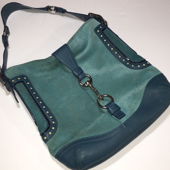 Coach Handbags - COACH teal suede w/deep teal leather w/accents